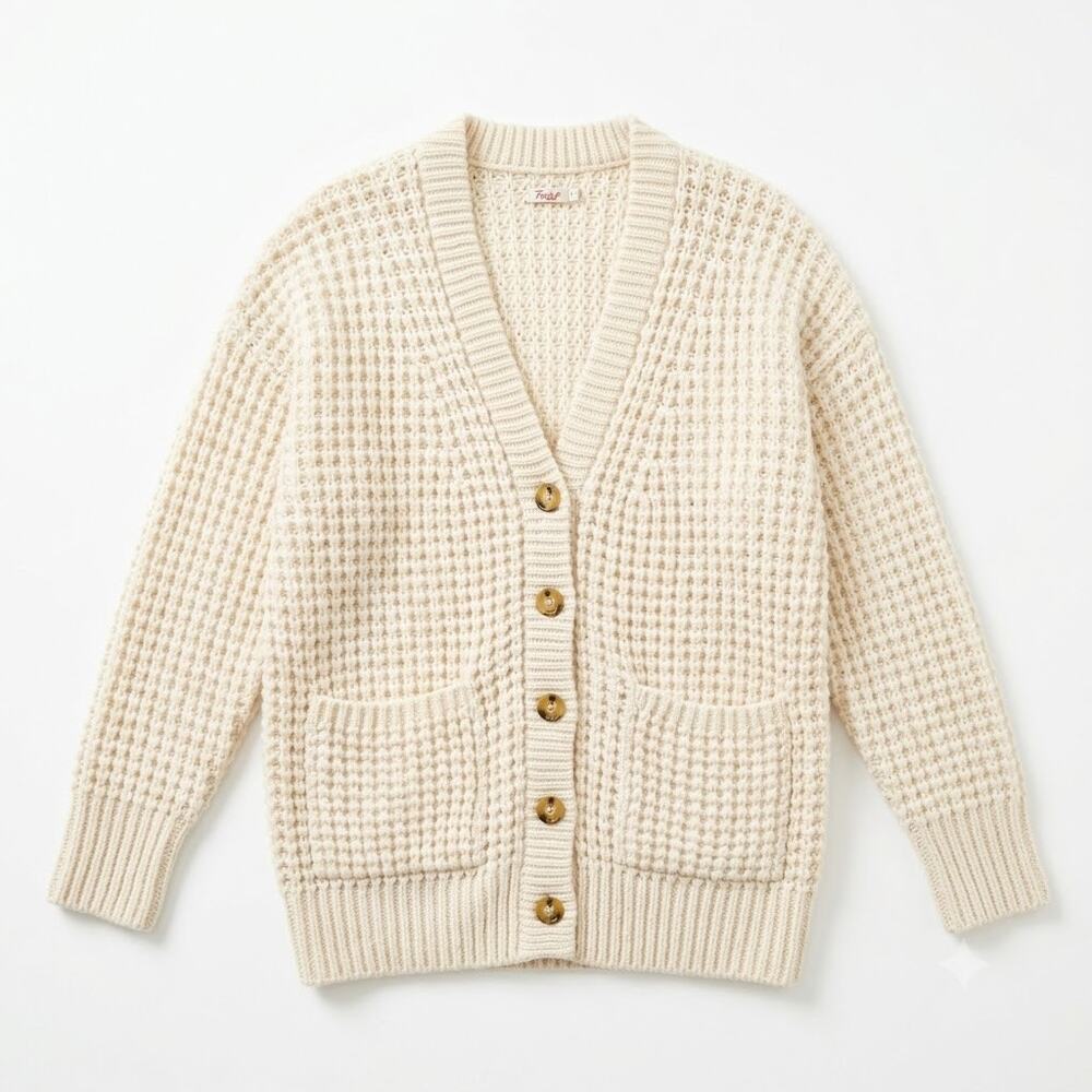 Faherty Frost Chunky Waffle Cardigan Cream Baby Alpaca Wool Womens Medium